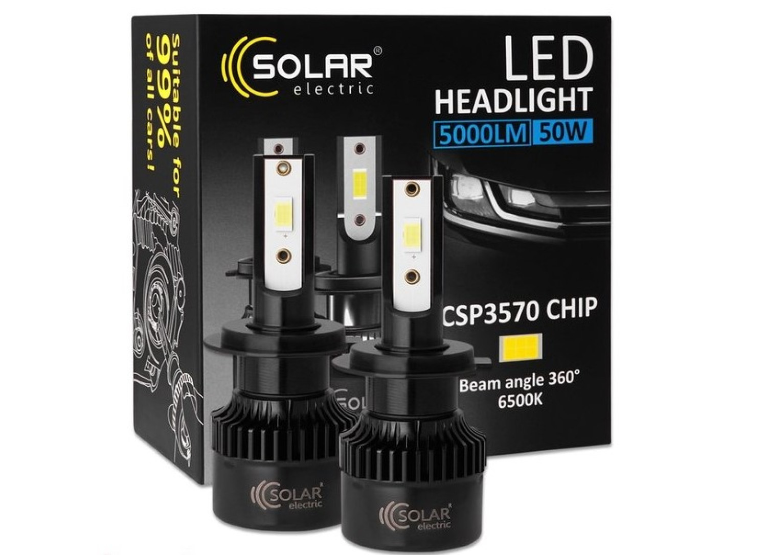 Лампа Solar LED H7 12/24V 50W 5000Lm 6500K CSP3570 2шт