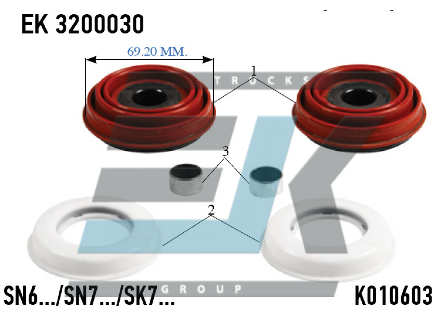 Рем. комплект супорту KNORR SN6/SN7/SK7 69mm (з буртом)