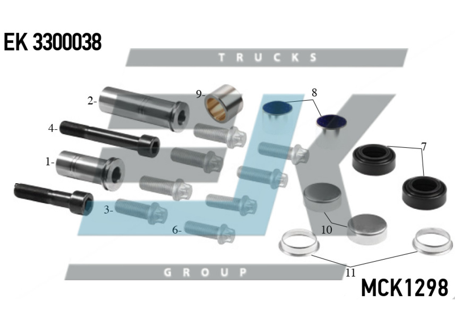 Рем. комплект направляючих супорту MERITOR ELSA 195/225/EX225 (8шт. болтів)