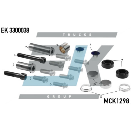 Рем. комплект направляючих супорту MERITOR ELSA 195/225/EX225 (8шт. болтів)