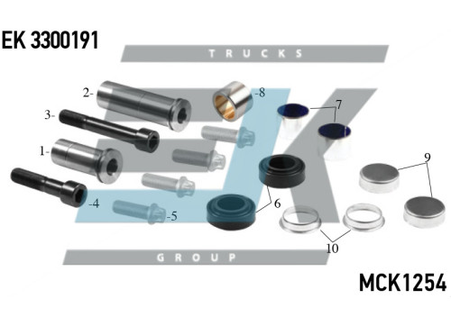 Рем. комплект направляючих супорта MERITOR ELSA 195/225/EX225